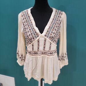 Panhandle Embroidered Western Cream Women's Top Size M.
